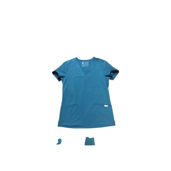 Figs Tops - FIGS Limited Edition Casma 3 Pocket Caribbean Blue Medical Scrub Top Women's L